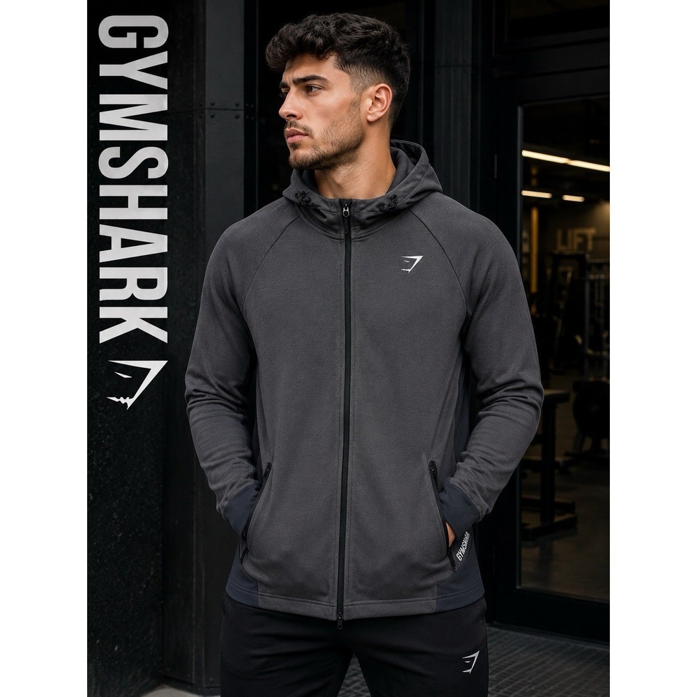 Gymshark Full Zip Hooded Jacket Gray Performance Training Hoodie Mens Small
